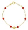 Imagen de Pulsera de Bautizo Trébol de 4 hojas oro amarillo 9k y coral | 14+2 cm