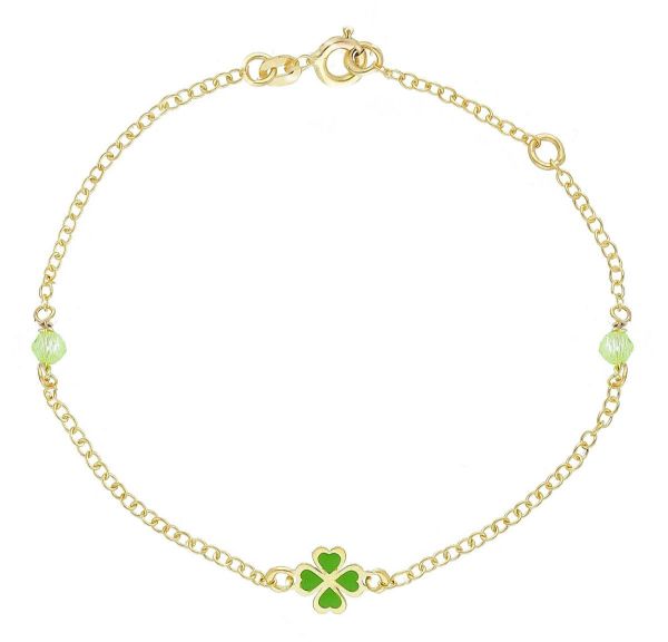 Immagine di Bracciale Battesimo bimba Quadrifoglio oro giallo 9k e smalto | 14+2 cm 