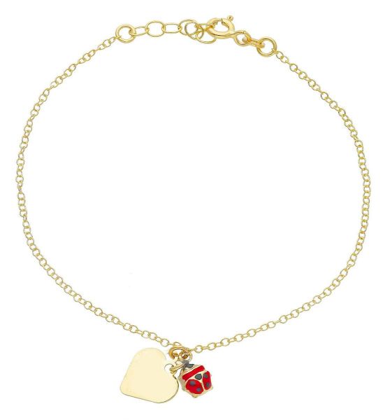 Immagine di Bracciale Battesimo bimba Cuore e Coccinella oro giallo 9k e smalto | 18 cm