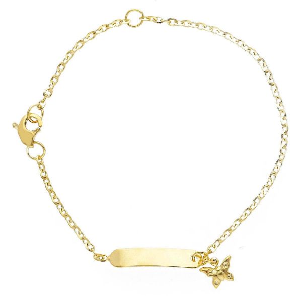 Imagen de Pulsera de Bautizo Mariposa oro amarillo 9k | Placa | 12+3 cm
