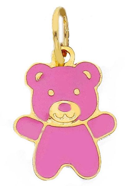 Immagine di Ciondolo Battesimo bimba Orsetto oro giallo 18k e smalto rosa
