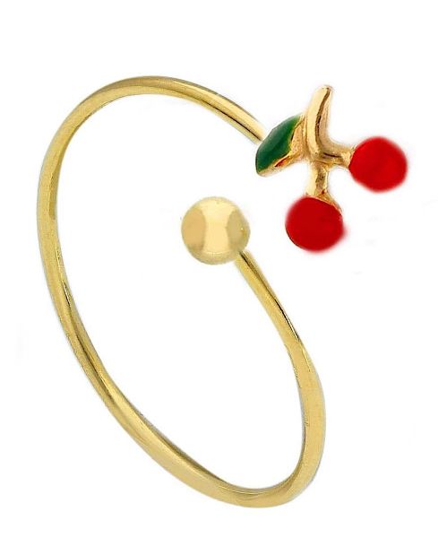 Immagine di Anello Prima Comunione bambina Ciliegie oro giallo 18k e smalto