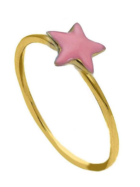 Immagine di Anello Prima Comunione bambina Stella oro giallo 18k e smalto rosa