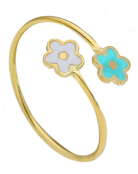 Immagine di Anello Prima Comunione bambina Fiorellini oro giallo 18k e smalto
