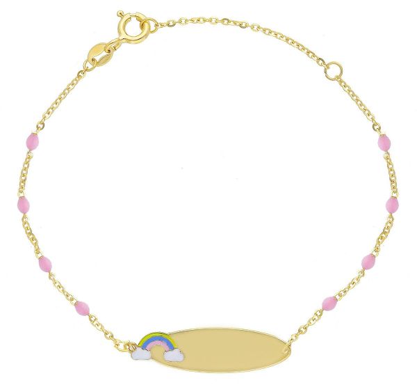 Imagen de Pulsera Comunión Arcoiris oro 9k esmalte perlas | Tag | 14+3 cm