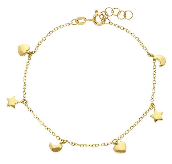 Immagine di Bracciale Comunione Cuore Luna e Stelle oro massiccio 18k | 17+2 cm