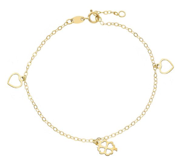 Picture of 18k gold Heart & four-leaf Clover First Communion Bracelet | 17+2 cm