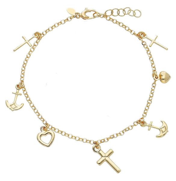 Immagine di Bracciale Comunione Cuori Croci e Ancore oro giallo 18k | 18 cm 