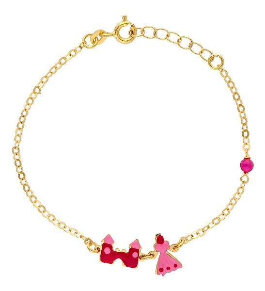 Immagine di Bracciale Prima Comunione bambina Principessa oro giallo 18k e smalto | 16 cm 