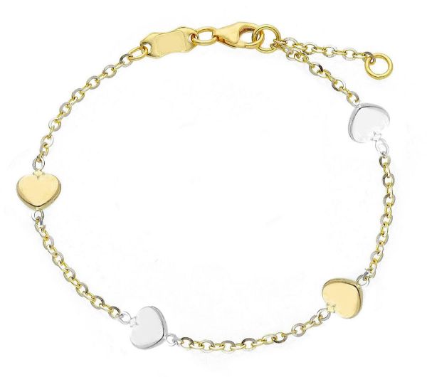 Immagine di Bracciale Prima Comunione 4 Cuori piccoli oro bicolor 18k | 18 cm 