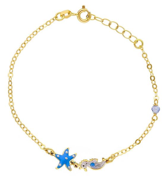 Imagen de Pulsera Primera Comunión Caballito y Estrella de Mar oro 18k | 16 cm