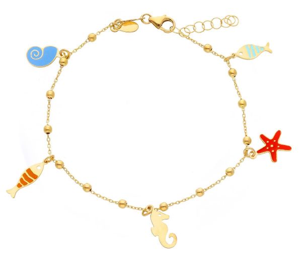 Imagen de Pulsera Primera Comunión niña charms Vida Marina oro 18k | 18 cm