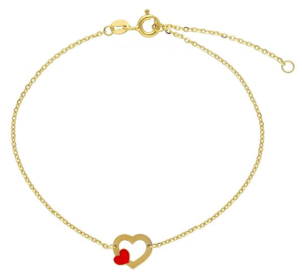 Picture of Enamel double Heart First Communion Bracelet | 9k gold | 16+3 cm
