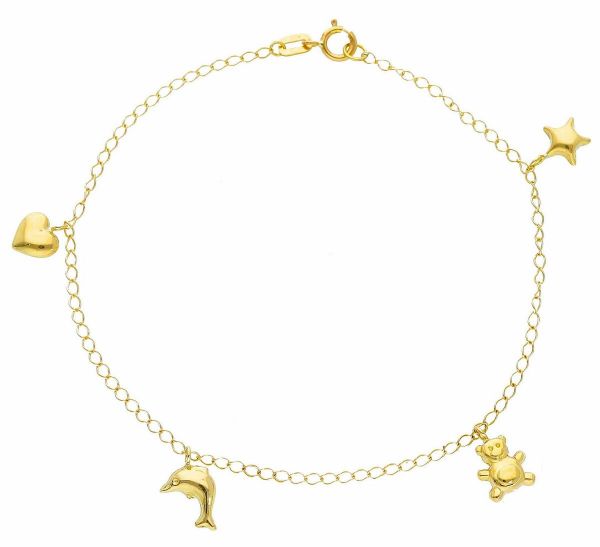 Immagine di Bracciale Comunione Cuore Stella Orsetto e Delfino oro 18k | 18 cm 
