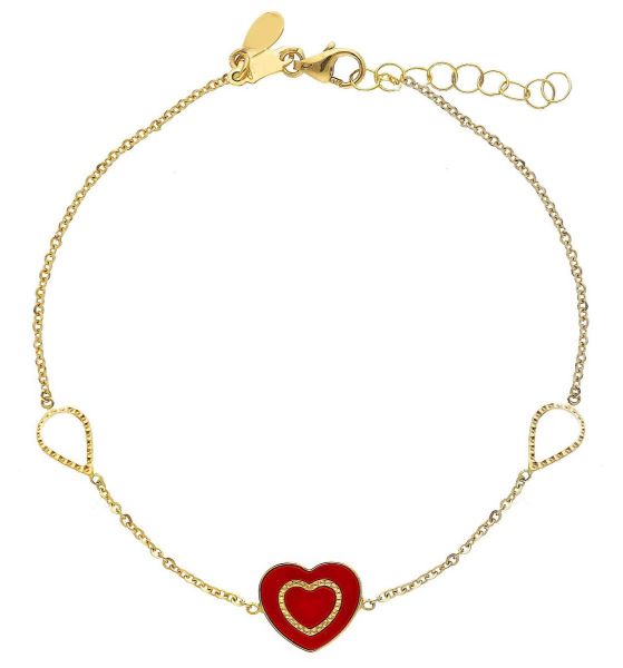 Picture of Red enamel Heart First Communion Bracelet | 18k gold | 17+2 cm