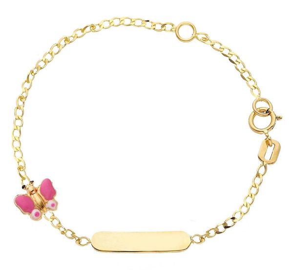 Immagine di Bracciale Prima Comunione bambina Farfalla oro giallo 18k e smalto | 16 cm 