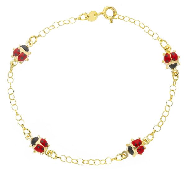 Immagine di Bracciale Comunione bambina Coccinella oro giallo 9k e smalto | 18,5 cm 