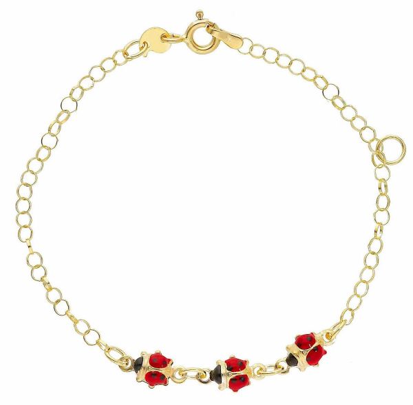 Immagine di Bracciale Comunione bambina Coccinella oro 9k e smalto | 14+2 cm