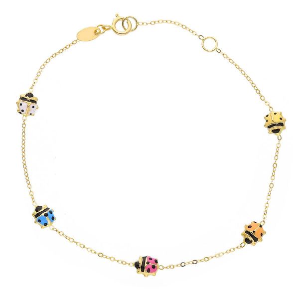 Immagine di Bracciale Prima Comunione bambina Coccinella oro giallo 18k e smalto | 18 cm 