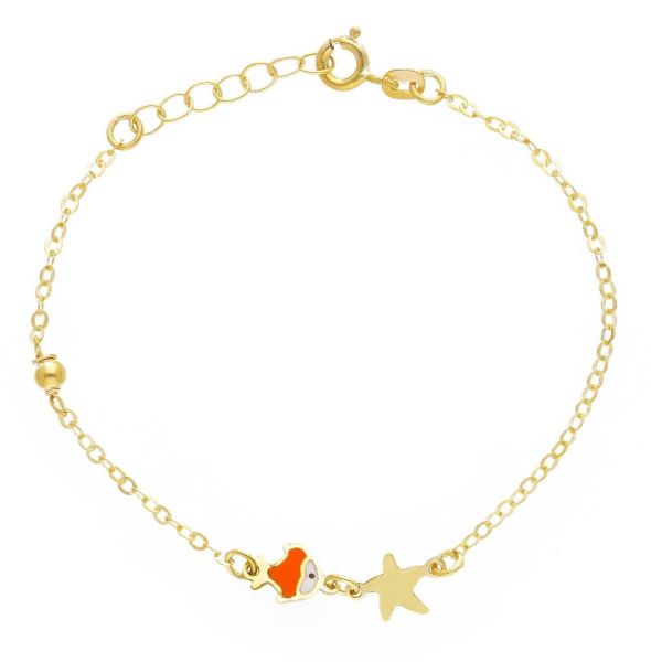 Immagine di Bracciale Prima Comunione bambina Pesci junior oro giallo 9k e smalto | 16 cm 