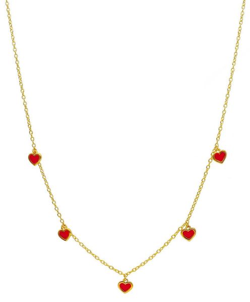 Imagen de Chocker Primera Comunión Corazones oro 18k esmalte rosa | 42 cm 