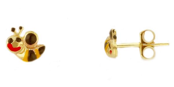 Imagen de Pendientes Primera Comunión lóbulo Abejas oro 9k y esmalte