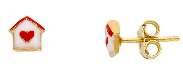 Imagen de Pendientes Primera Comunión lóbulo Casa oro 18k y esmalte