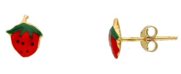 Picture of Enamel Strawberries lobe First Communion Earrings | 18k yellow gold