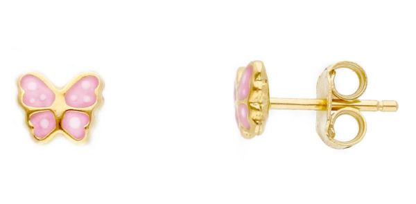 Imagen de Pendientes Primera Comunión lóbulo Mariposa oro 18k esmalte