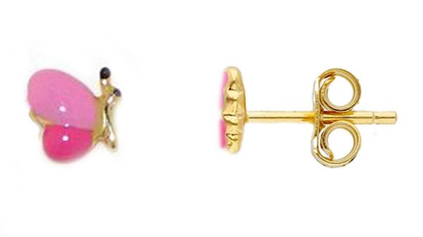 Imagen de Pendientes Primera Comunión lóbulo Mariposa oro 18k esmalte
