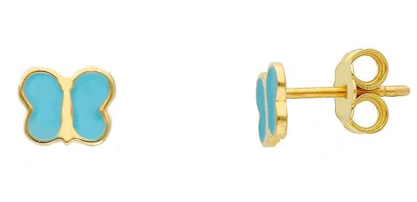 Imagen de Pendientes Primera Comunión lóbulo Mariposa oro 18k esmalte