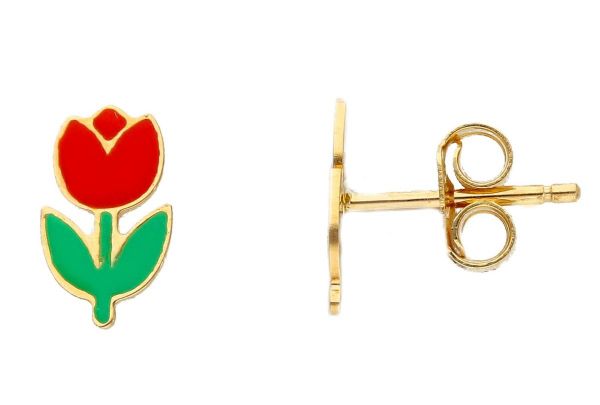 Immagine di Orecchini Prima Comunione bambina Tulipani oro giallo 18k e smalto