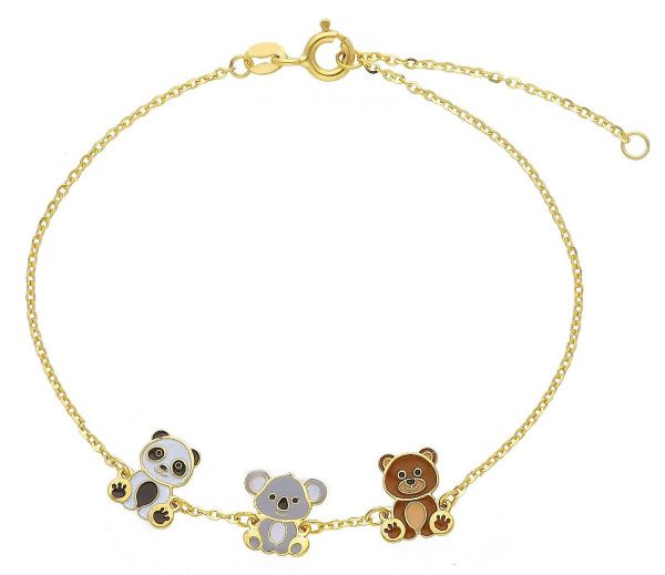 Immagine di Bracciale Cresima Panda Orsetto e Koala oro giallo 9k smalto | 16+3 cm 