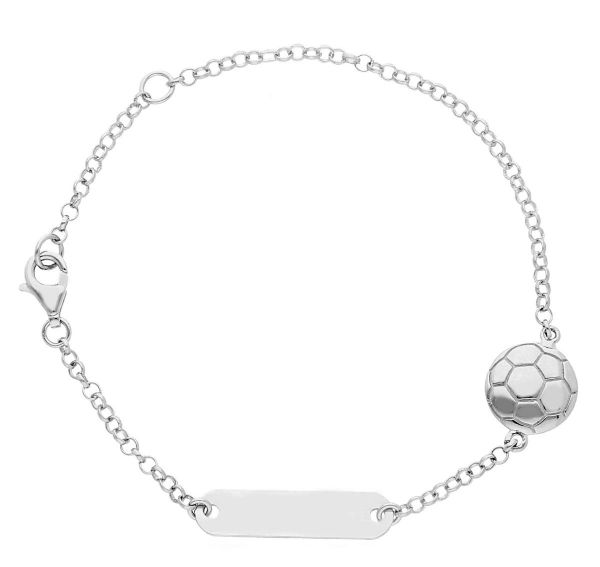 Immagine di Bracciale Cresima Pallone da calcio oro bianco 18k | Tag personalizzato | 16 cm 