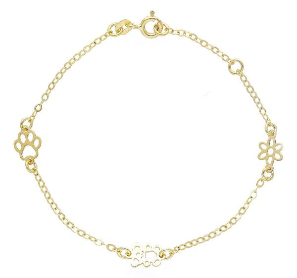 Immagine di Bracciale Cresima Zampa Orsetto e Fiore oro giallo 9k | 14+2 cm 