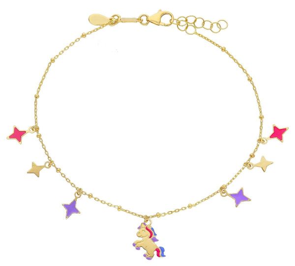 Immagine di Bracciale Cresima Unicorno e Stelline oro giallo 18k | 16+2 cm 