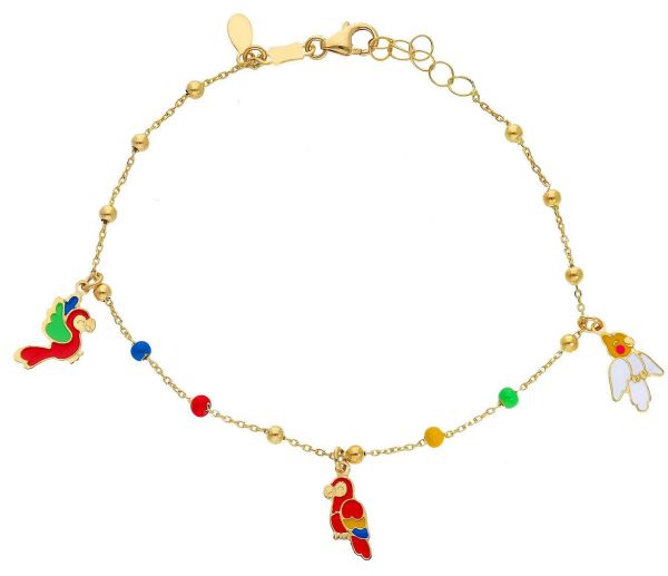 Immagine di Bracciale Cresima Pappagalli oro giallo 18k e smalto | 16+2 cm 