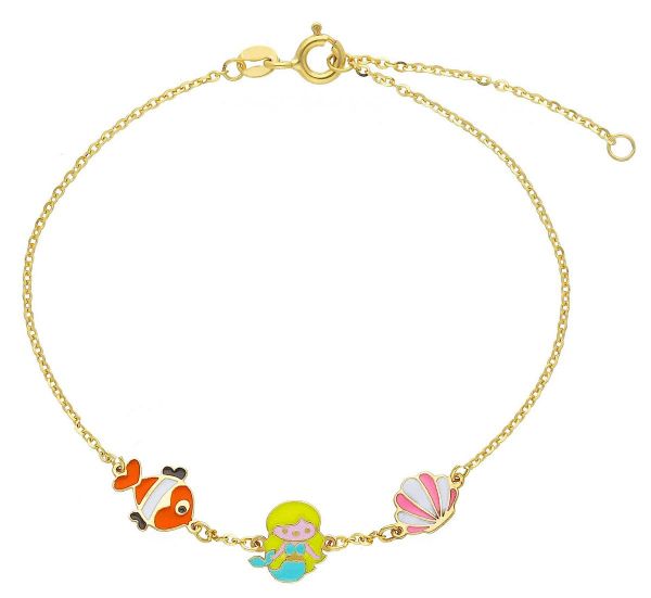 Immagine di Bracciale Cresima Pesce e Sirenetta oro giallo 9k e smalto | 16+3 cm 