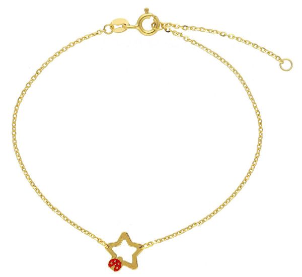 Immagine di Bracciale Cresima Stella e Coccinella oro giallo 9k e smalto | 16+3 cm 