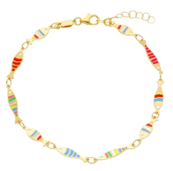 Immagine di Bracciale Cresima Pesci oro giallo 18k e smalto | 18 cm 