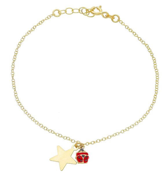 Immagine di Bracciale Cresima Stella e Coccinella oro giallo 9k e smalto | 16+2 cm