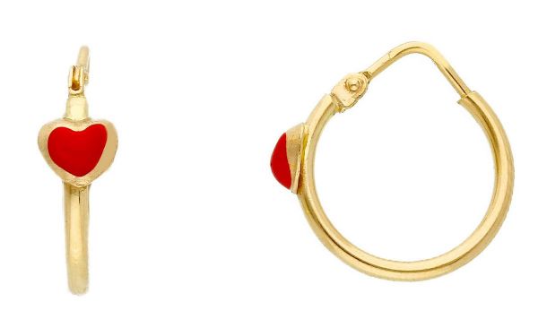 Picture of Enamel Heart hoop Confirmation Earrings | 18k yellow gold