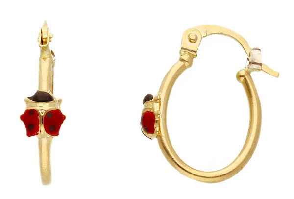 Imagen de Pendientes de Aro de Confirmación Mariquita oro amarillo 18k esmalte