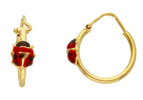 Picture of Enamel Ladybug hoop Confirmation Earrings | 9k yellow gold