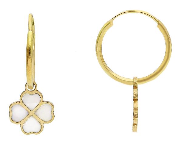 Imagen de Pendientes de Aro de Confirmación Trébol 4 hojas oro amarillo 18k