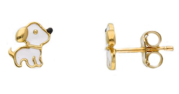 Imagen de Pendientes lóbulo de Confirmación Perro oro amarillo 18k y esmalte