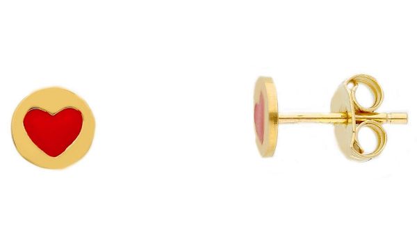 Imagen de Pendientes de Confirmación Corazón oro amarillo 18k y esmalte rojo