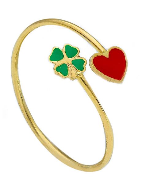 Picture of 18k yellow gold and enamel Heart & four-leaf Clover Confirmation Ring