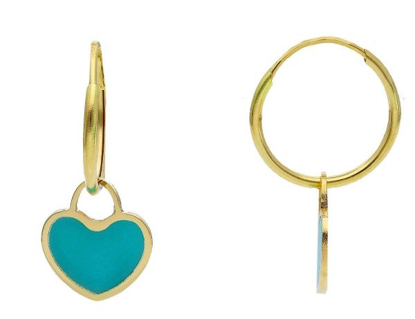Picture of Enamel Heart hoop Earrings | 18k yellow gold