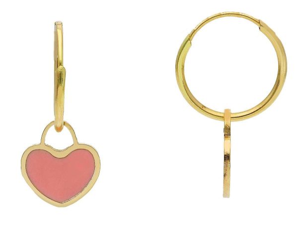 Immagine di Orecchini a cerchio Cuore oro giallo 18k e smalto